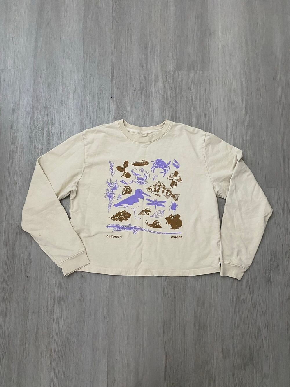 Outdoor Voices Floral Graphic Long Sleeve Top Cream Size Medium
